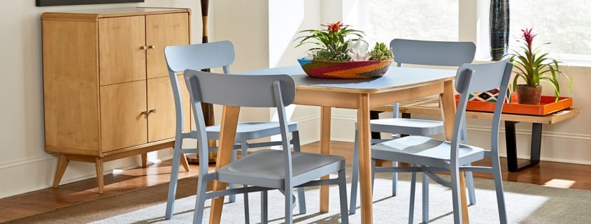 Hendrick Dining with Smoke Blue Chairs